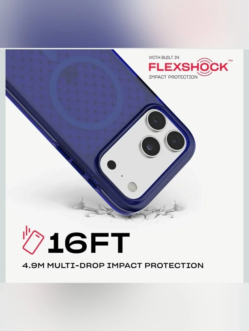 tech21 EvoCheck Blue Transparent iPhone 17 Pro Max Case 16-foot drop protection